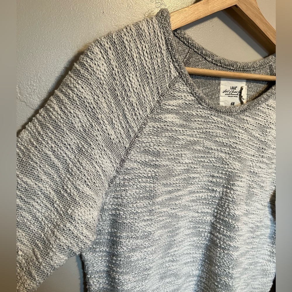 H&M L.O.G.G. Womens Gray & White Cotton Pullover Sweater Size Medium Cabincore - Picture 6 of 16